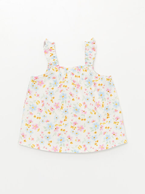 LCW ECO Kare Yaka Askılı Çiçekli Kız Bebek Bluz - S4LS16Z1-LU7