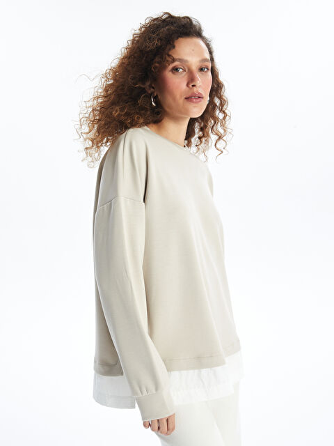 LCWAIKIKI Basic Bisiklet Yaka Düz Oversize Kadın Sweatshirt - S4LS42Z8-G8H