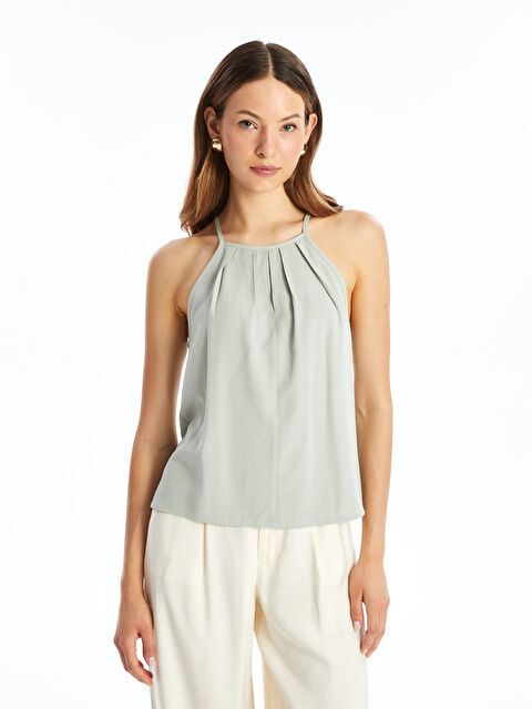 LCW Vision Halter Yaka Düz Keten Karışımlı Kadın Bluz - S4LS89Z8-QDR