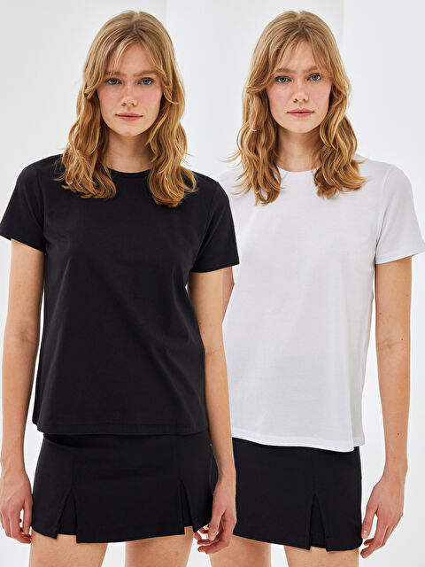 BLAİS Bisiklet Yaka Düz Kısa Kollu Kadın Tişört 2'li - S4LT61Z8-HM7