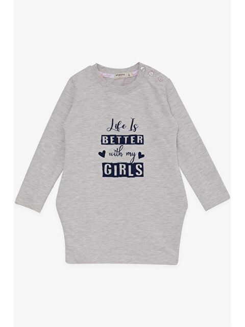 Breeze Bisiklet Yaka Baskılı Uzun Kollu Kız Bebek Elbise - S4LU54Z1-D2Y