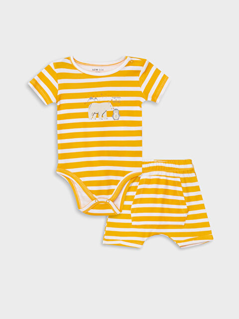 LCW ECO Crew Neck Printed Baby Boy Body and Shorts 2-Piece Set - S4M010Z1-LGZ