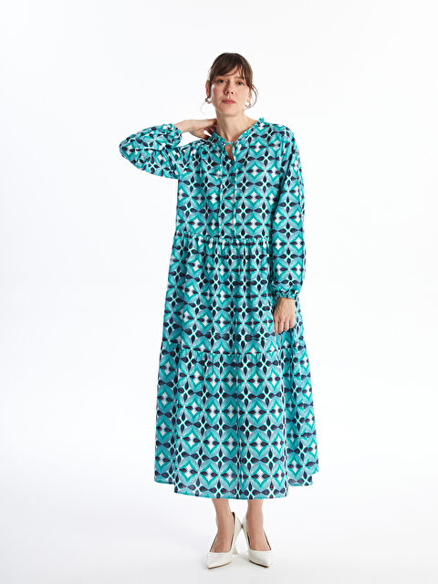 LCWAIKIKI Classic Рокля с вратовръзка, с шарки, с дълъг ръкав - S4M303Z8-LRR