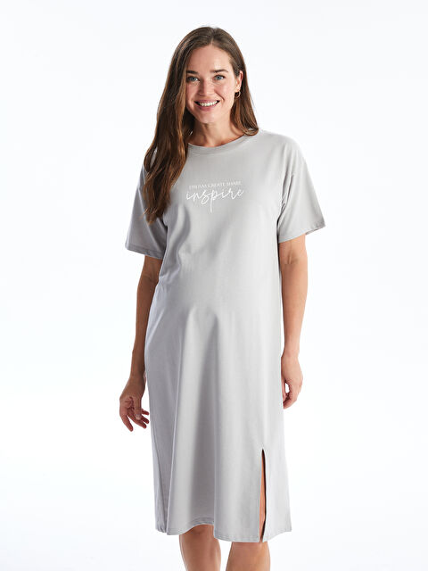 LCWAIKIKI Maternity Bisiklet Yaka Baskılı Kısa Kollu Hamile Elbise - S4M664Z8-S40