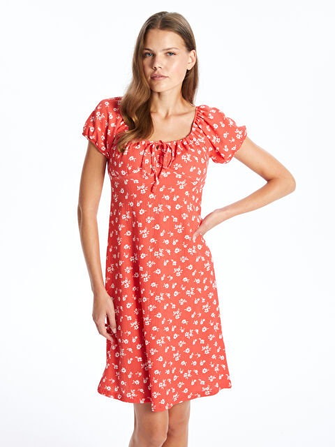 LCWAIKIKI Maternity U Yaka Çiçekli Kısa Kollu Hamile Elbise - S4M665Z8-LTQ