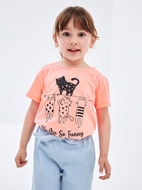LCW Kids Crew Neck Short Sleeve Printed Baby Girls' T-Shirt - S4M916Z1-YHK