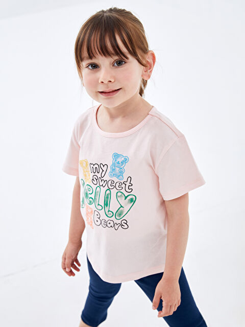 LCW baby Bisiklet Yaka Kısa Kollu Baskılı Kız Bebek Tişört ve Tayt 2'li Takım - S4M926Z1-FTG