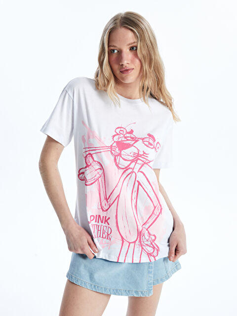 XSIDE Crew Neck Pink Panther Printed Short Sleeve Women's T-Shirt - S4M947Z8-Q6K