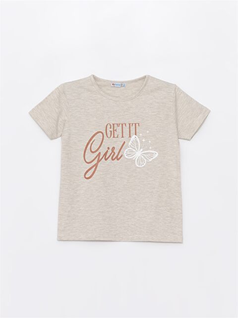 Myhanne Bisiklet Yaka Baskılı Kız Çocuk Tişört
