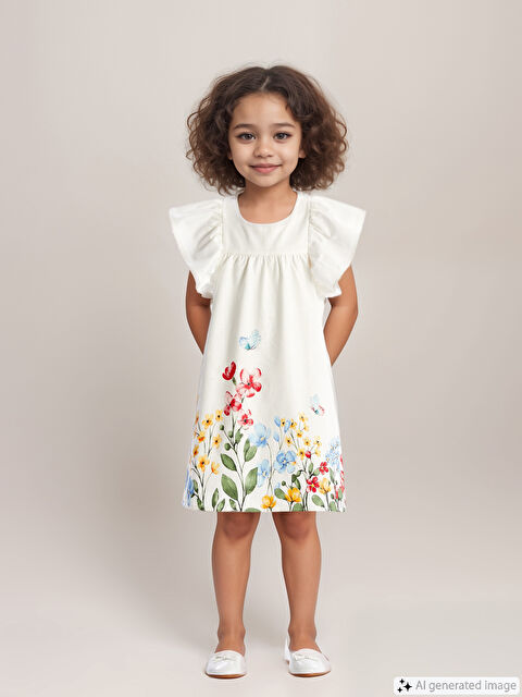 LCW Kids Kare Yaka Kısa Kollu Çiçekli Kız Bebek Elbise - S4MB66Z1-FDV