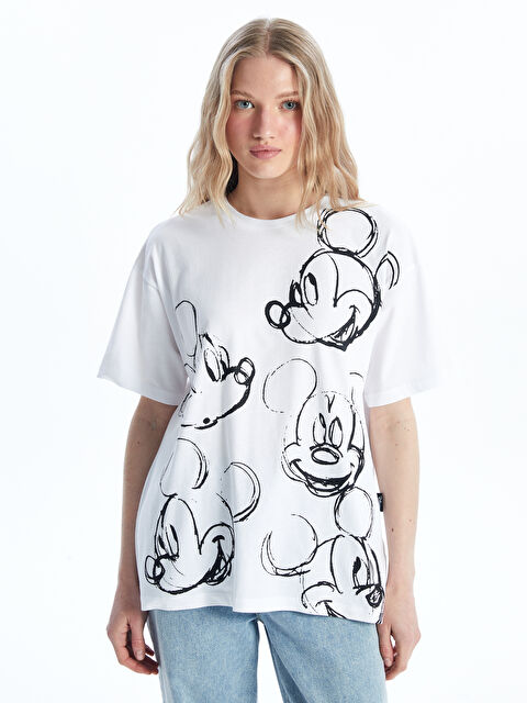 XSIDE Bisiklet Yaka Mickey Mouse Baskılı Kısa Kollu Kadın Tişört - S4MB76Z8-Q6K