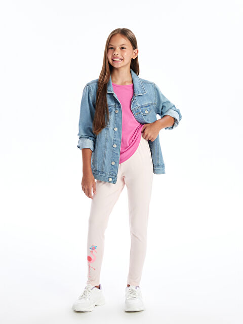 LCW Kids Beli Lastikli Baskılı Kız Çocuk Uzun Tayt - S4MC08Z4-KXS