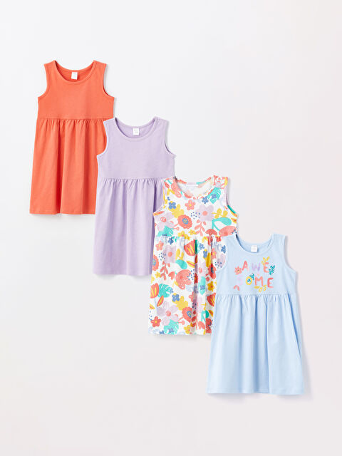 LCW Kids Bisiklet Yaka Kolsuz Kız Bebek Elbise 4'lü - S4MC30Z1-LRA