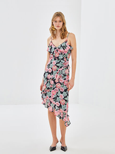 BLAİS V Yaka Çiçekli Askılı Kadın Elbise - S4MC37Z8-M0T