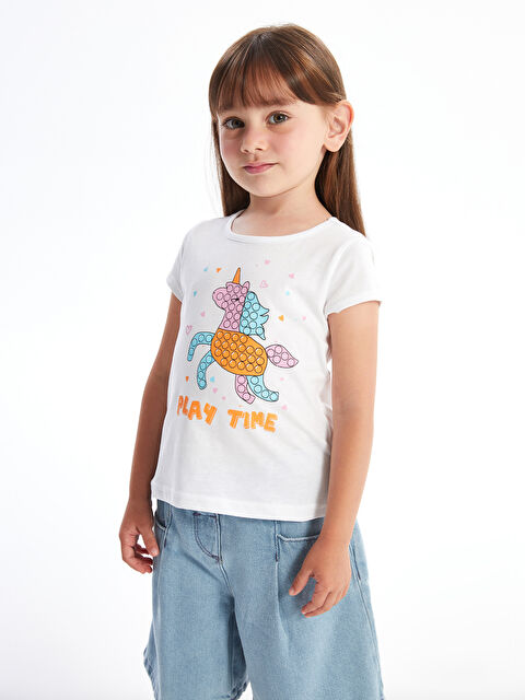 LCW Kids Bisiklet Yaka Baskılı Kısa Kollu Kız Bebek Tişört - S4MF87Z1-Q6K