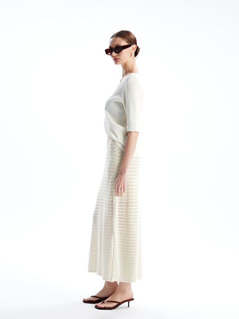 LCWAIKIKI Classic Beli Lastikli Ajurlu Kadın Triko Etek - S4MG12Z8-R9J