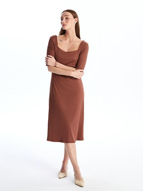 LCWAIKIKI Classic Square Collar Plain Short Sleeve Dress