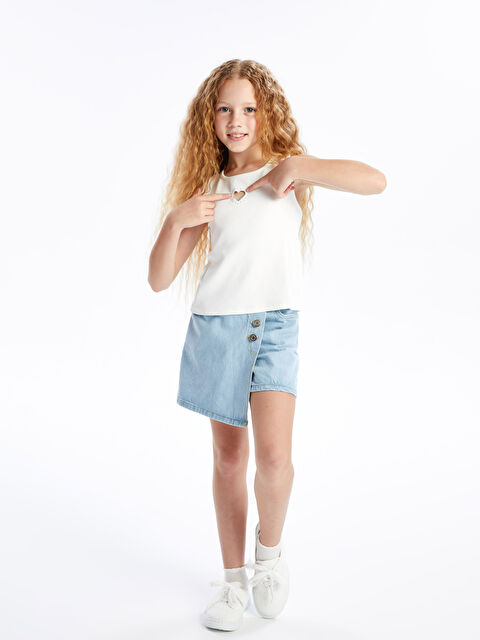 LCW Kids Beli Lastikli Kız Çocuk Jean Şort Etek - S4MH53Z4-311