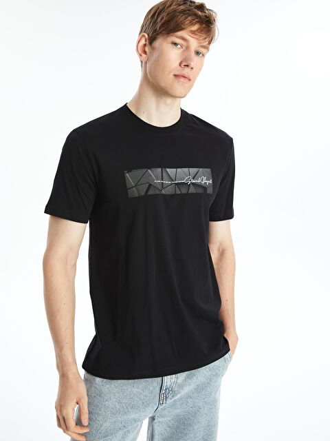 XSIDE Crew Neck Short Sleeve Printed Combed Cotton Men's T-shirt - S4MI36Z8-CVL