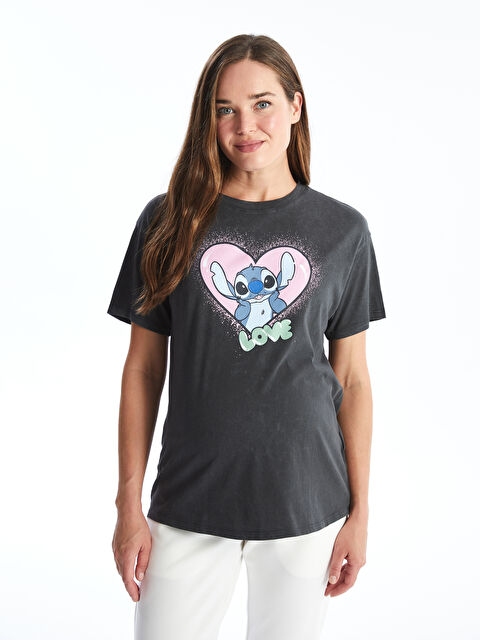 LCWAIKIKI Maternity Bisiklet Yaka Stitch Baskılı Kısa Kollu Hamile Tişört - S4MJ03Z8-HLC