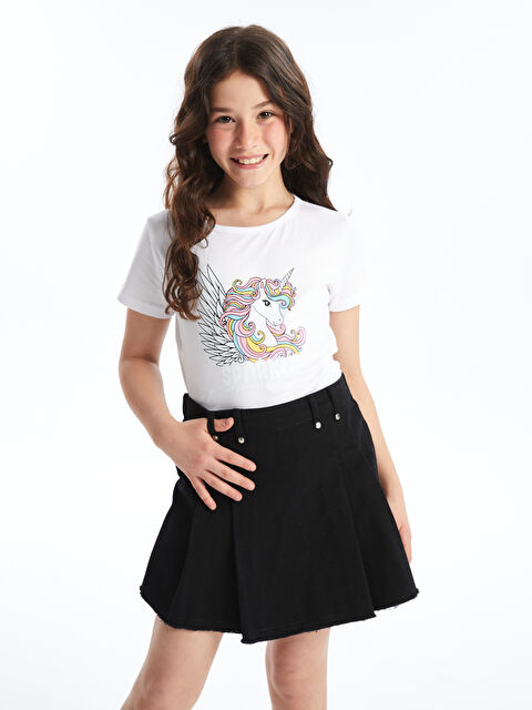LCW Kids Crew Neck Printed Short Sleeve Girls' T-Shirt - S4MK40Z4-Q6K