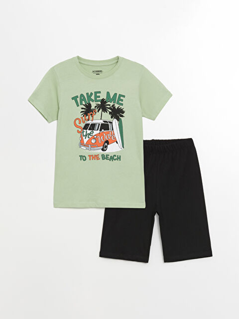 LCW Kids Crew Neck Printed Short Sleeve Boys' Shorts Pyjama Set - S4MK51Z4-FJX
