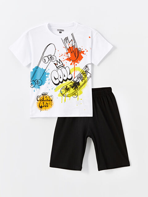 LCW Kids Bisiklet Yaka Baskılı Kısa Kollu Erkek Çocuk Şortlu Pijama Takımı - S4MK60Z4-Q6K