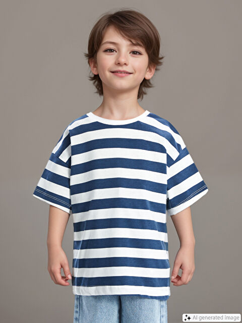 LCW Kids Crew Neck Short Sleeve Striped Baby Boys' T-Shirt - S4MM31Z1-LGB