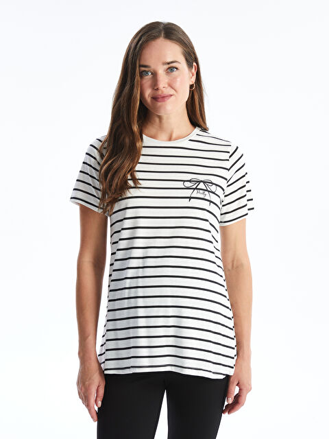 LCWAIKIKI Maternity Bisiklet Yaka Çizgili Kısa Kollu Hamile Tişört - S4MP51Z8-LEG