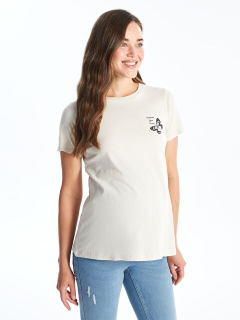 LCWAIKIKI Maternity Bisiklet Yaka Baskılı Kısa Kollu Hamile Tişört - S4MP67Z8-QW4