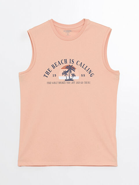 LCWAIKIKI Classic Bisiklet Yaka Baskılı Erkek Kolsuz Tişört