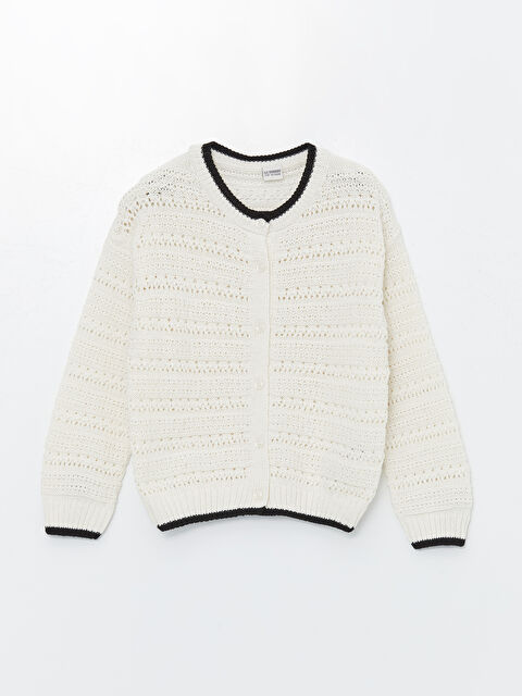 LCW Kids Bisiklet Yaka Ajurlu Kız Çocuk Triko Hırka - S4MR75Z4-FDH