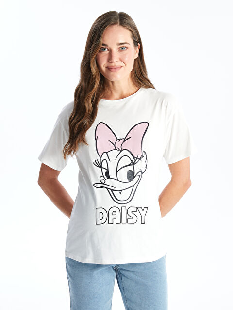 LCWAIKIKI Maternity Bisiklet Yaka Daisy Duck Baskılı Kısa Kollu Hamile Tişört - S4MU55Z8-R9J