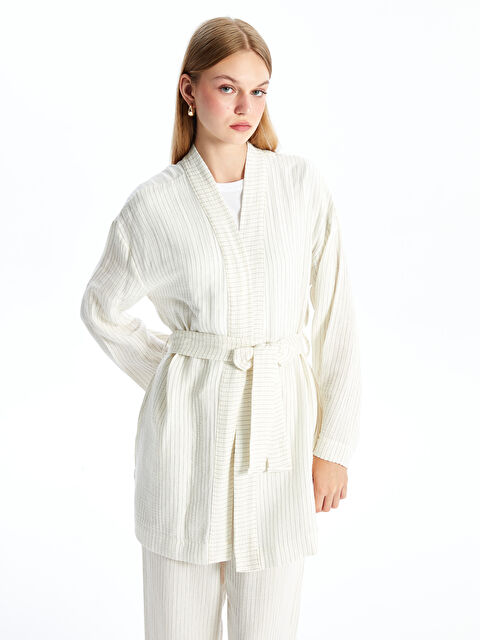 LCW Modest Şal Yaka Çizgili Uzun Kollu Kadın Kimono - S4MY34Z8-SZ5