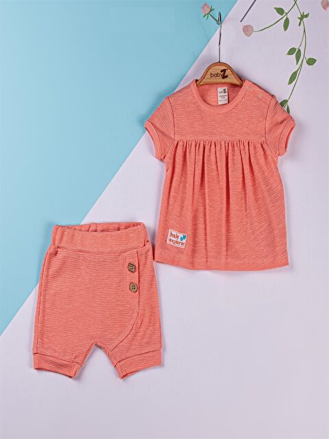 Babyzz Baskılı Bisiklet Yaka Kız Bebek Şort Takım - S4N011Z1-H0P