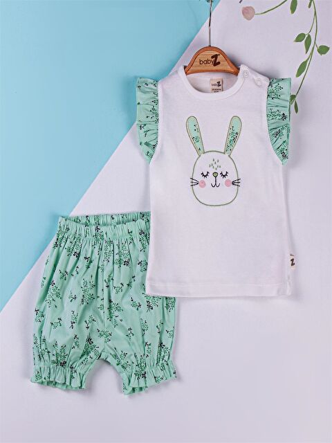 Babyzz Baskılı Bisiklet Yaka Kız Bebek Şort Takım - S4N024Z1-GHX