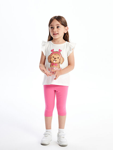 LCW Kids Bisiklet Yaka Baskılı Kız Bebek Bluz ve Tayt 2'li - S4N055Z1-R9J