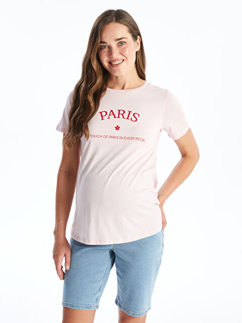 LCWAIKIKI Maternity Bisiklet Yaka Baskılı Kısa Kollu Hamile Tişört