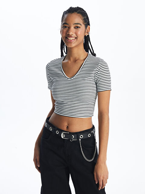 CALİMERA MODA V Yaka Kadın Tişört - S4N091Z8-LEG