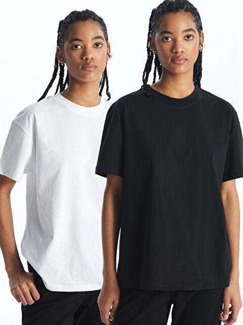 CALİMERA MODA Bisiklet Yaka Kısa Kollu 2'li Kadın Tişört - S4N093Z8-764