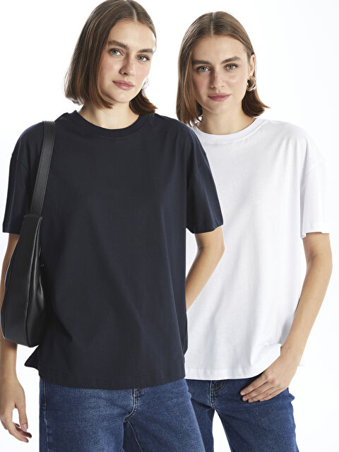 CALİMERA MODA Bisiklet Yaka Kısa Kollu 2'li Kadın Tişört - S4N093Z8-HSF