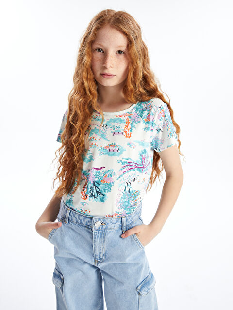 LCW Kids Bisiklet Yaka Baskılı Kısa Kollu Kız Çocuk Tişört - S4N107Z4-F9C