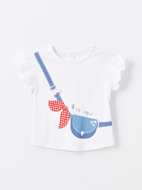 LCW Kids Bisiklet Yaka Baskılı Fırfırlı Kız Çocuk Tişört - S4N142Z1-R9J