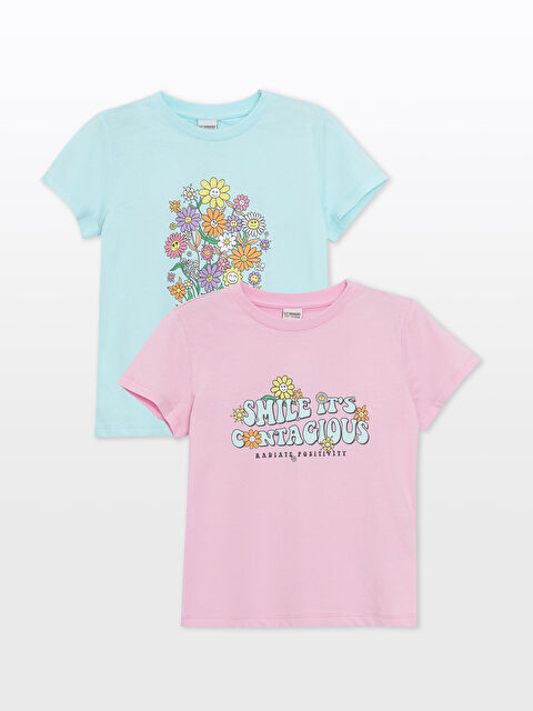 LCW Kids Crew Neck Printed Short Sleeve Girls' T-Shirt 2 Pack - S4N221Z4-FVE