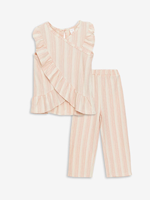 LCW Kids Bisiklet Yaka Kolsuz Çizgili Kız Bebek Bluz ve Tayt 2'li Takım - S4N276Z1-SZ5