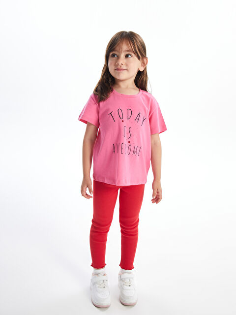 LCW Kids Bisiklet Yaka Kısa Kollu Baskılı Kız Bebek Tişört ve Tayt 2'li Takım - S4N306Z1-GA5