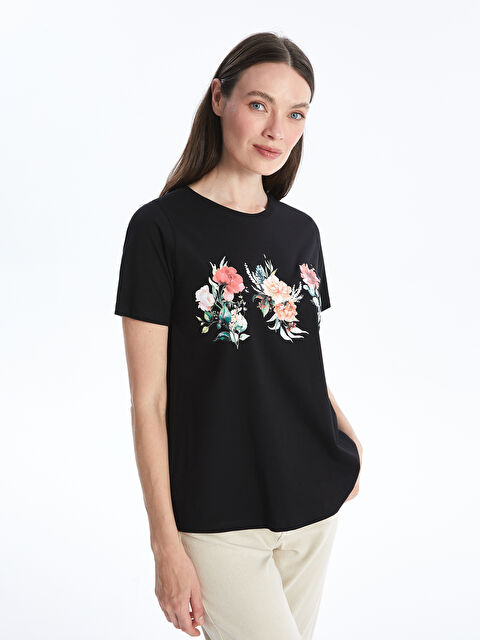 LCW Grace Bisiklet Yaka Baskılı Kısa Kollu Kadın Tişört - S4N317Z8-CVL