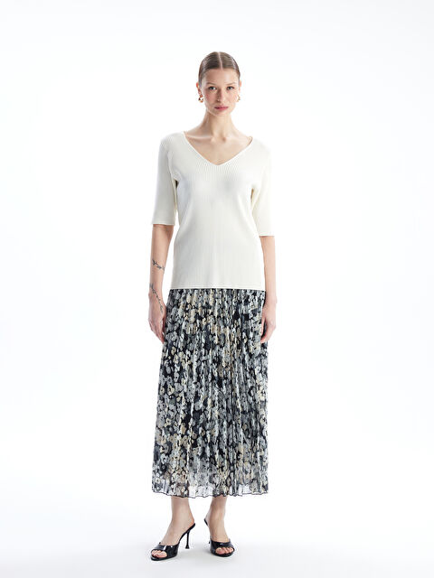 LCWAIKIKI Classic Beli Lastikli Desenli Kadın Pileli Etek - S4N495Z8-LQJ