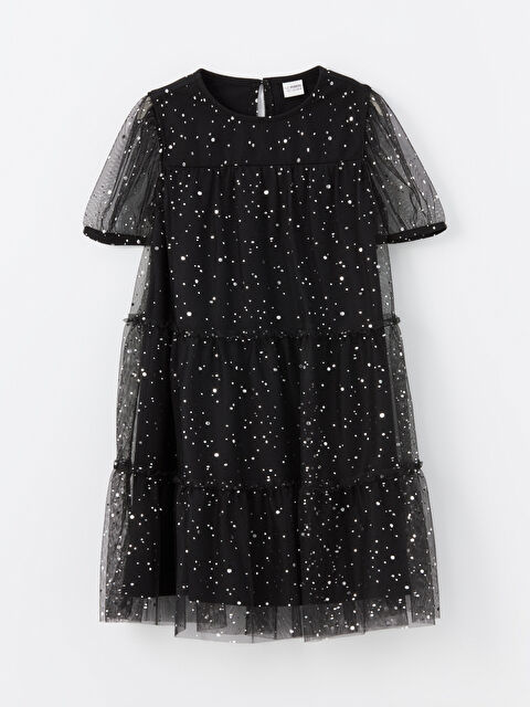 LCW Kids Bisiklet Yaka Işıltılı Kız Çocuk Elbise