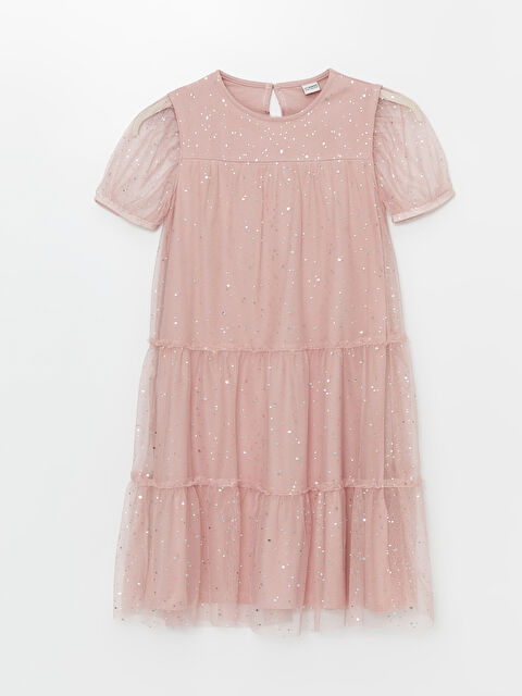 LCW Kids Bisiklet Yaka Işıltılı Kız Çocuk Elbise